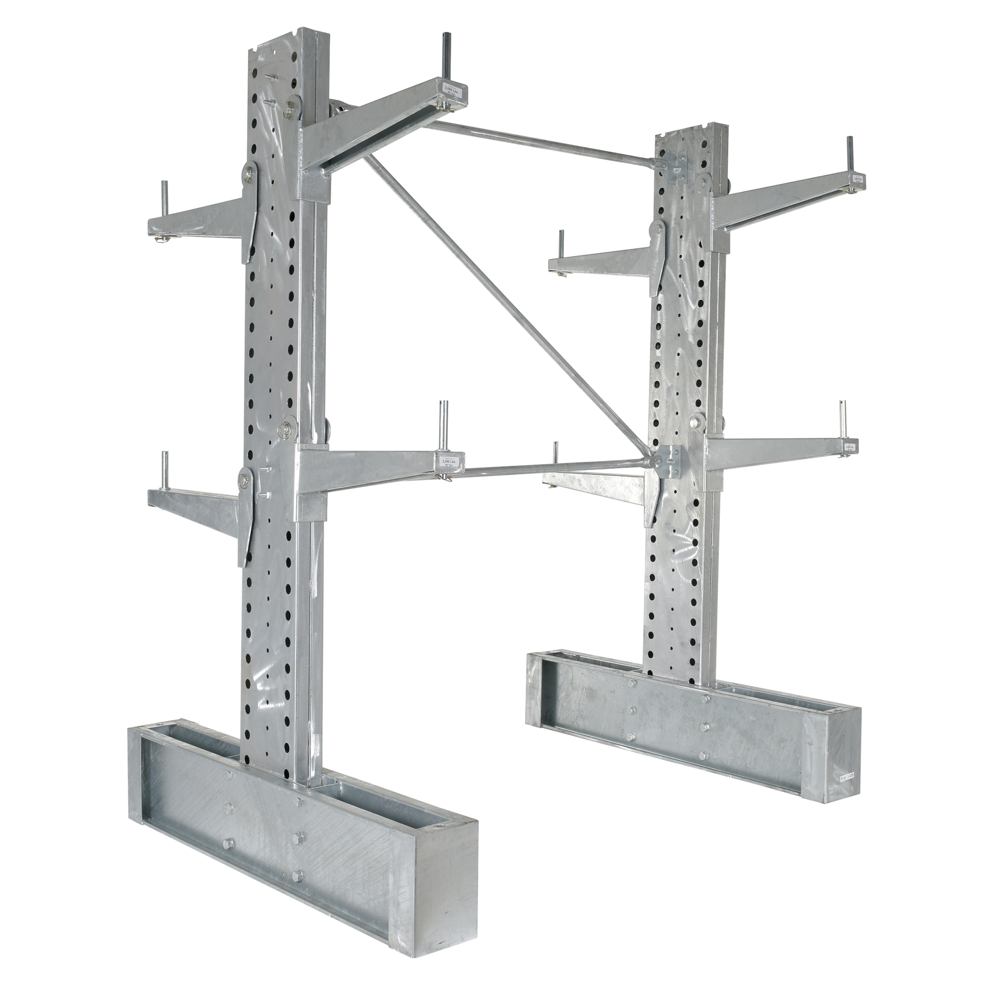 Vestil Heavy-Duty Cantilever Rack Kit - 8ft., Galvanized Steel, Adjustable Arms, 96in. Height, 72in. Width, 58in. Depth, Model# HDU-C-8-24-G-SET